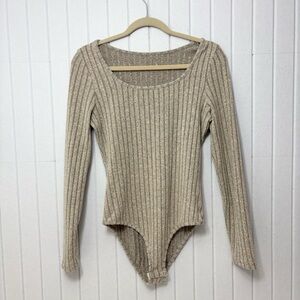 Yozy Ribbed soft Long Sleeve Bodysuit - Beige Size L